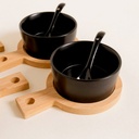 Copetinero cerámica negra con base Bamboo y cucharas 5x9cm por Unidad