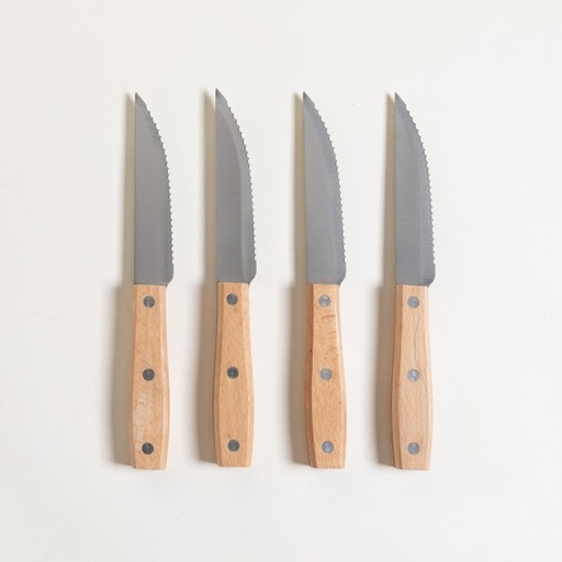 [MIS027] Set x 4 cuchillos de asado mango madera 23 cm
